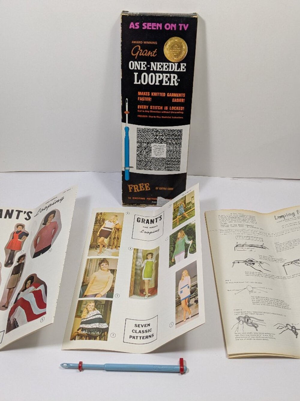 K-Tel Knitter Tool & Grant's Looping Knitting Patterns Lot Vintage DIY Craft